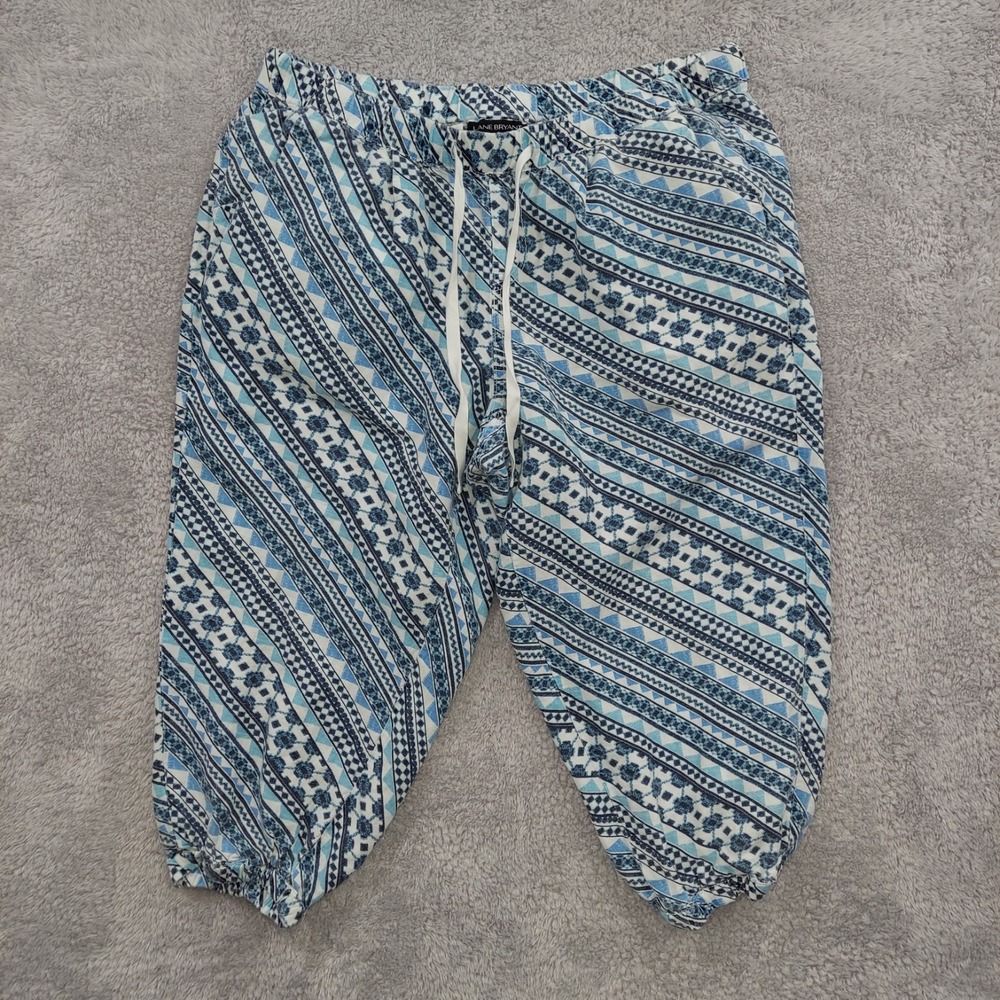 Lane Bryant Linen Blend Capris Pull On Drawstring Sz 14/16 Blue Stripe Patchwork